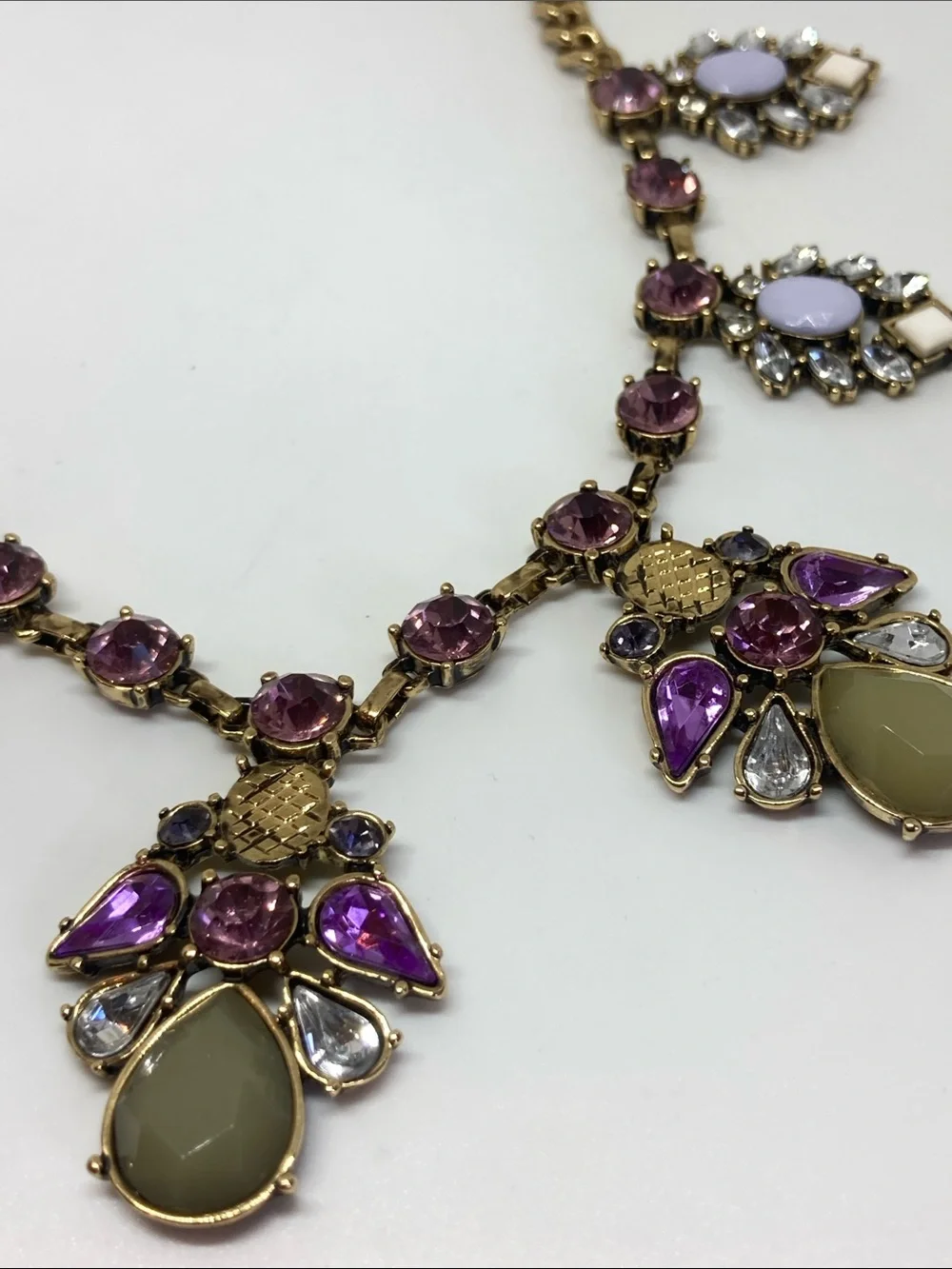 Gold-Tone Pink & Lavender Multi-Stone Statement Necklace